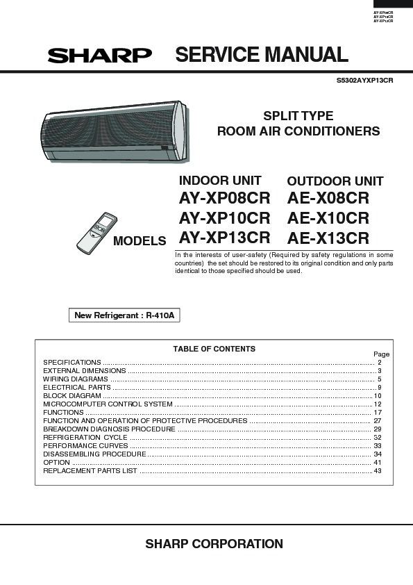 sharp split system air conditioner user manual